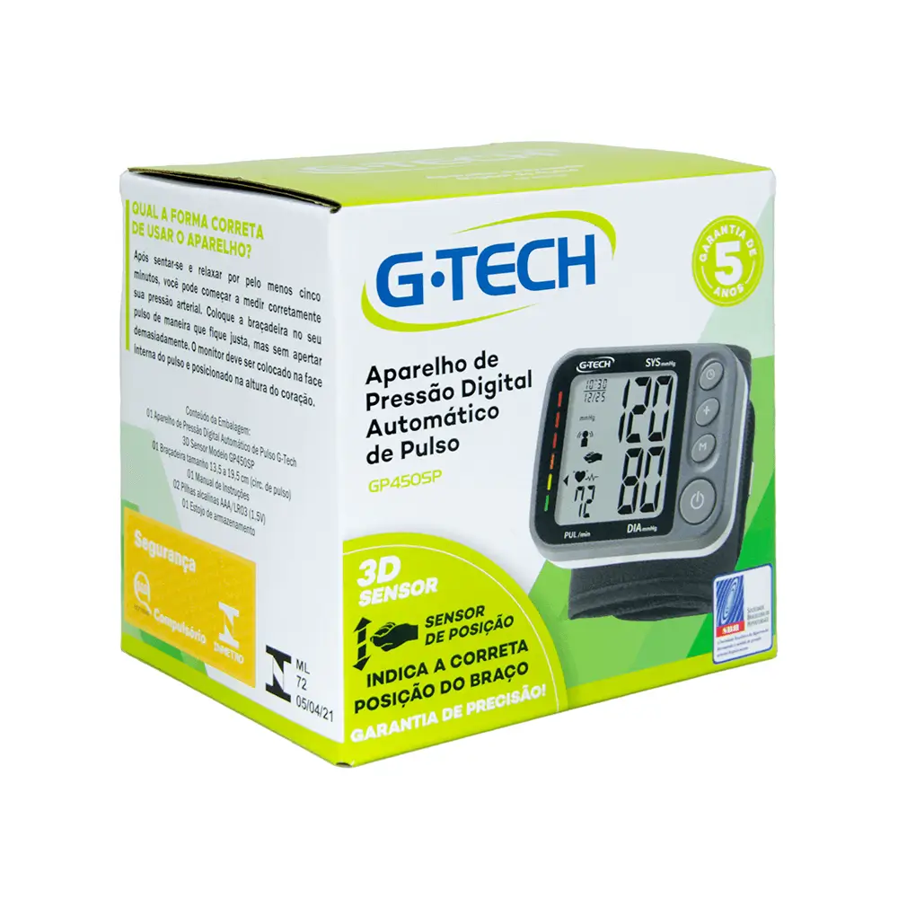 Aparelho de pressão digital automático de pulso G-Tech GP450SP